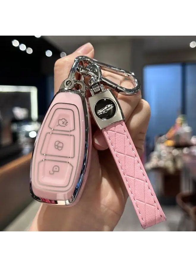 غطاء مفتاح TPU أرجواني مع سلسلة مفاتيح لسيارات فورد فوكوس وفييستا ومونديو وكوجا وفيوجن ST 2013-2018 - Image 4